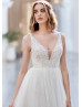 Beaded Ivory Lace Tulle Sexy Flowing Wedding Dress